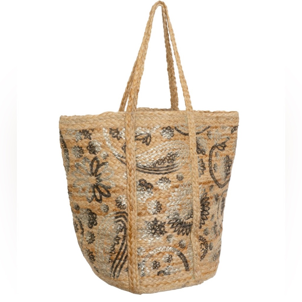 Magid Metallic Floral Print Natural Straw Jute Tote - NWT